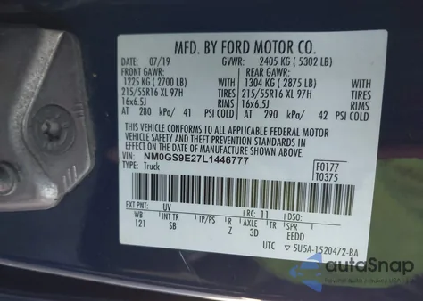 2020 Ford Transit Connect Xl Passenger z USA, uszkodzony, nr VIN NM0GS9E27L1446777